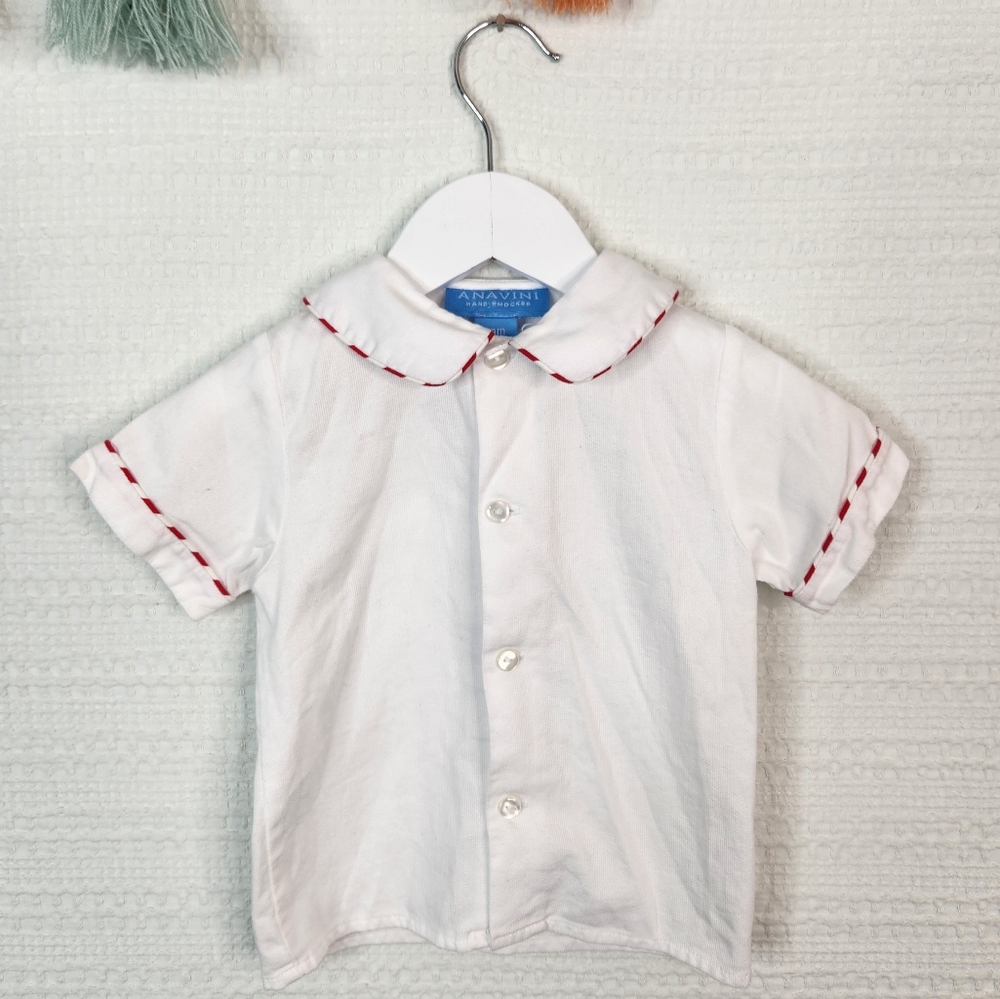 Anavini White Kids Shirt with Red Trim